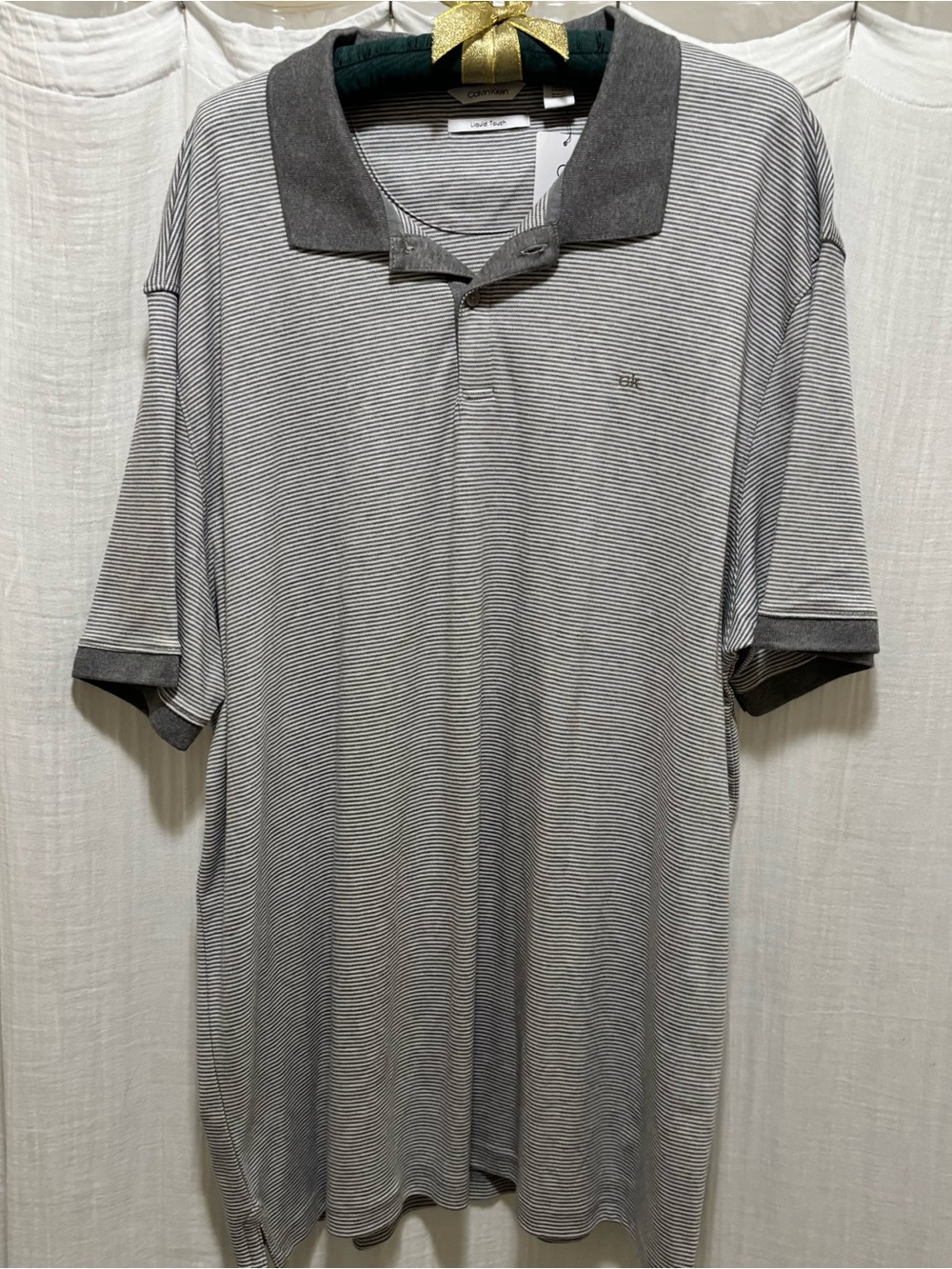 NWT Calvin Klein Liquid Touch Light Grey and White Micro-stripe Polo Size 2X